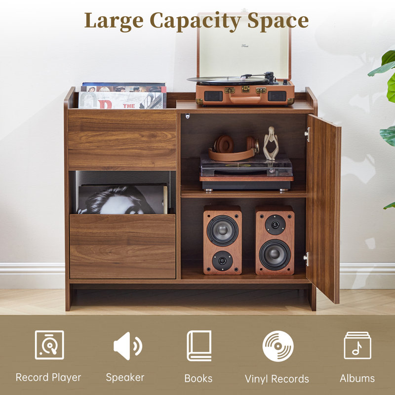 Record Player Stand with Vinyl Storage (35.4" W), Brown