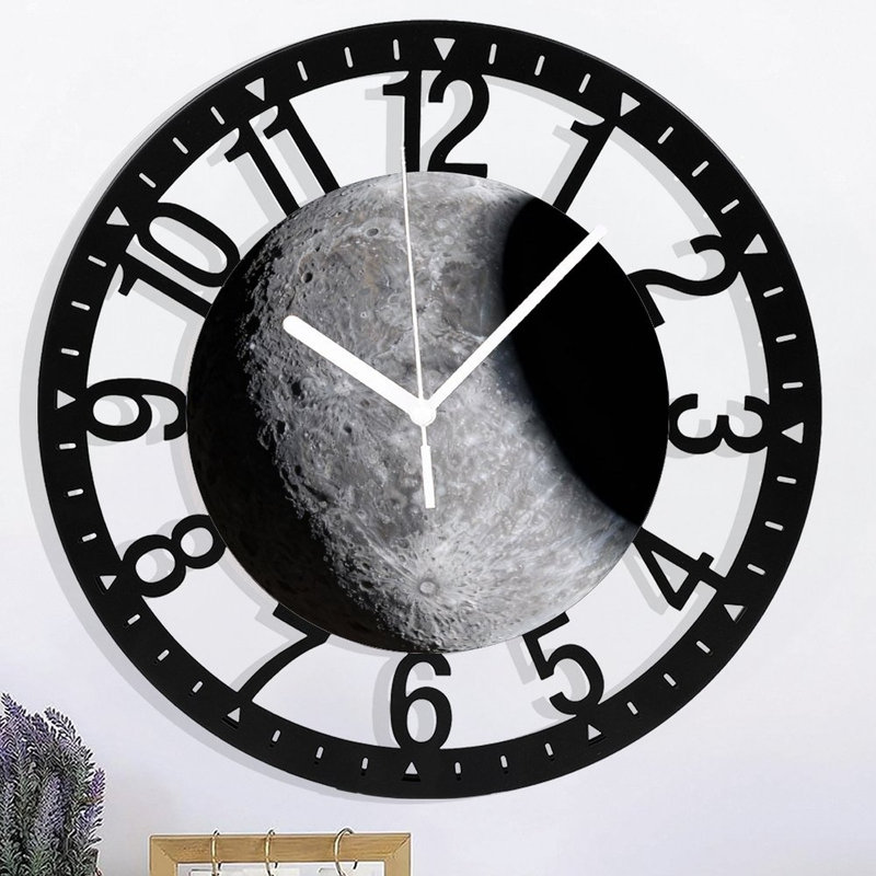 Horloge murale ronde en fer 10 po avec mouvement à quartz silencieux, chiffres arabes, impression UV, Croissant décroissant