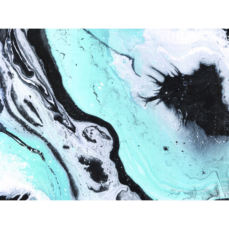 Bleu sarcelle noir et blanc, texture de marbre 1 - impression sur toile tendue, H 18 po x l 24 po