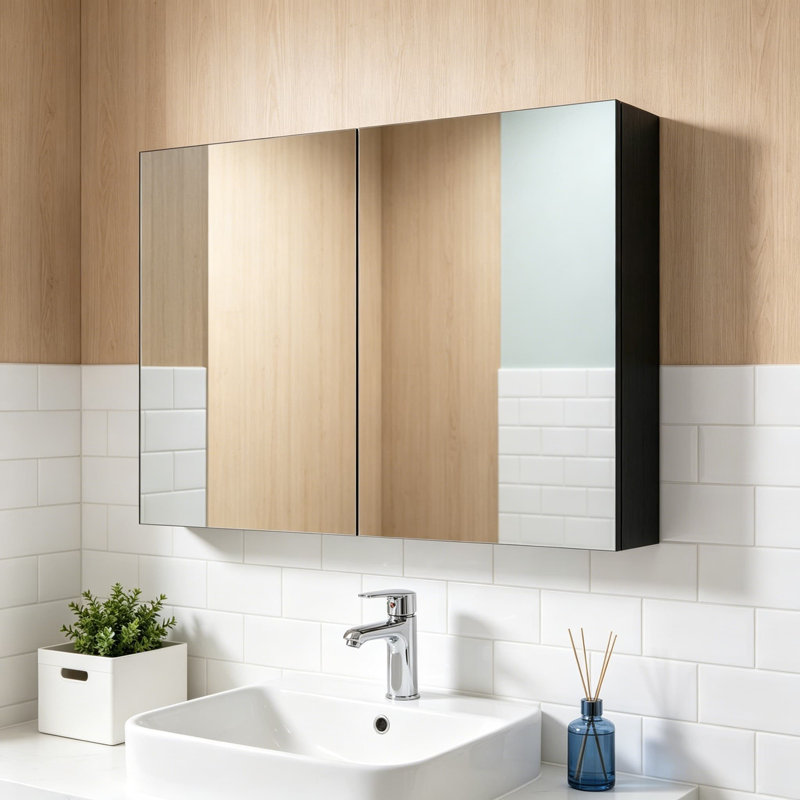 Armoire murale de salle de bain avec 2 portes et tablettes réglables, armoire à pharmacie 24 po x 32 po, rangement compact pour les essentiels de salle de bain, noir