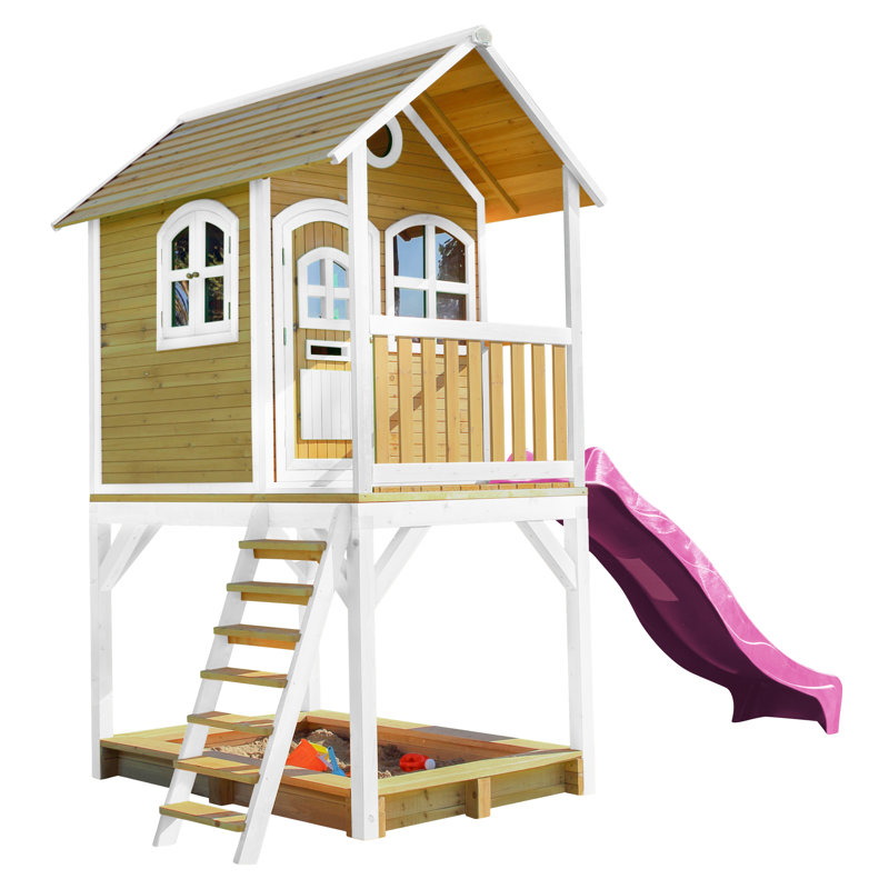 Sarah AXI 370cm W x 191cm D Outdoor Hemlock Wood Luxury Playhouse, Natural/White/Purple