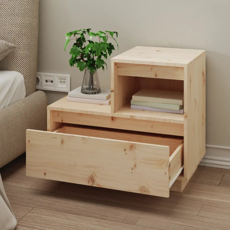 Updike 60cm W Solid Wood Bedside Table, Brown