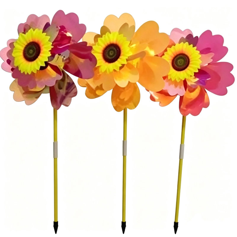 3 pièces tournesol extérieur tournesol à double couche tournante moulin à vent, B