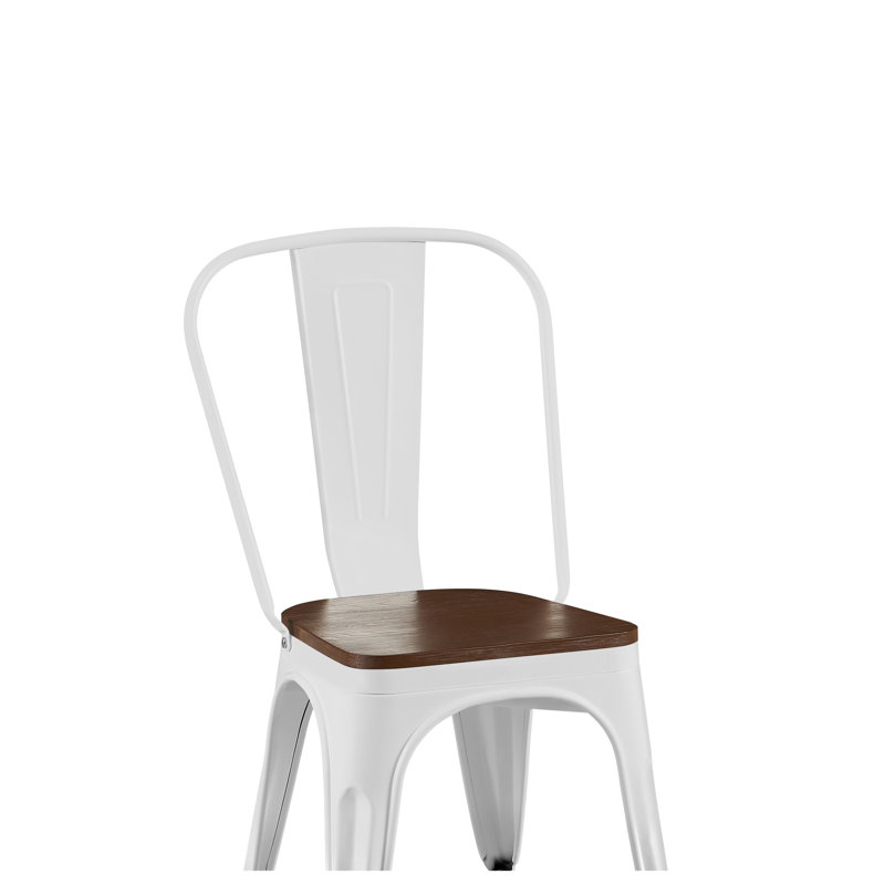 Ensemble de 2 chaises de salle à manger industrielles avec structure en métal blanc ultrabrillant et siège en bois de noyer