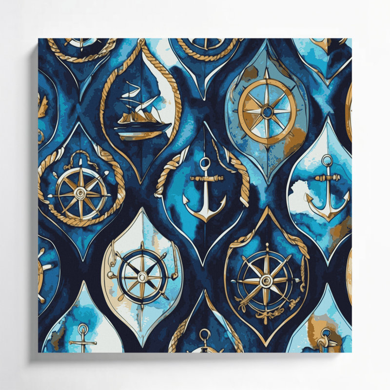 Art nautique sur toile gris, H 16 po x l 16 po