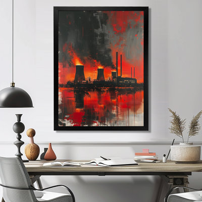 Red Black Industrial Polution Power Plant II - Power Plants Wall Art Print