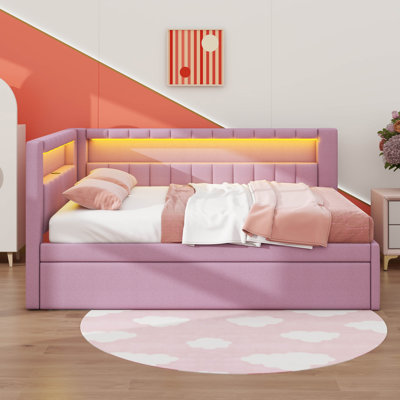 Dimension Upholstered Platform Bed With USB Ports, LED Illumination, And A Concealed Trundle