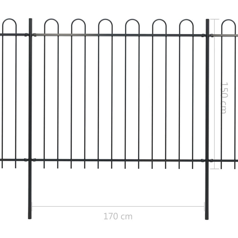 Verla Black Metal Fence Panels Included, 150cm H x 340cm W x 0.5cm D