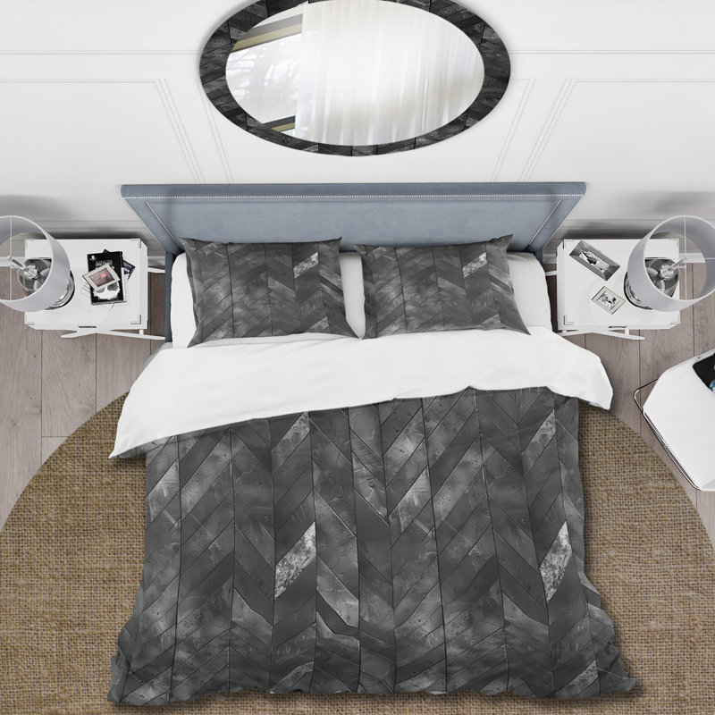 Ensemble de housse de couette traditionnelle à chevrons noir IV, Housse de couette très grand + 2 très grandes ta