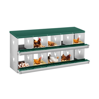 Green Two Tier Galvanized Metal Chicken Nesting Box 10 Compartment Wall Mount Egg Laying Cage With Large Vent Holes Easy Egg Collection For Poultry Coop
