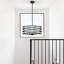Lustre tambour Modern Farmhouse avec abat-jour blanc - luminaire suspendu 5 lumières pour salle à manger, îlot de cuisine, chambre à coucher, vestibule - hauteur réglable et plafond incliné compatible-1536813482