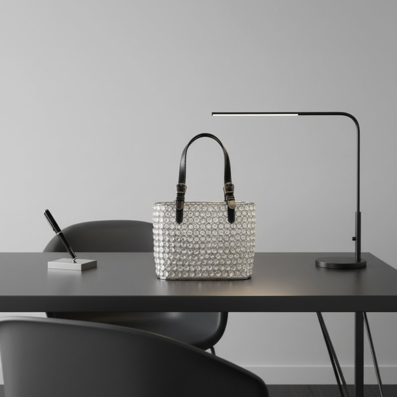 Cartera Cristal Tote, Black/Silver/Clear
