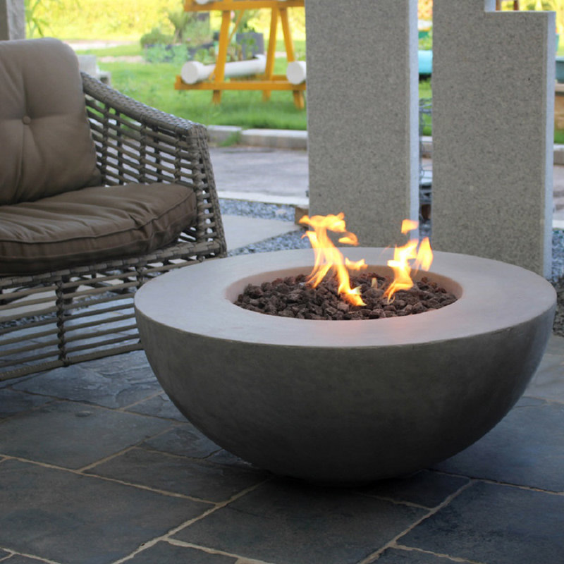 Humbert Bowl / Roca Outdoor Concrete Fire Pit 45,000 BTU - Includes Lava Rocks & PVC Cover, Natural  Gas, Gray