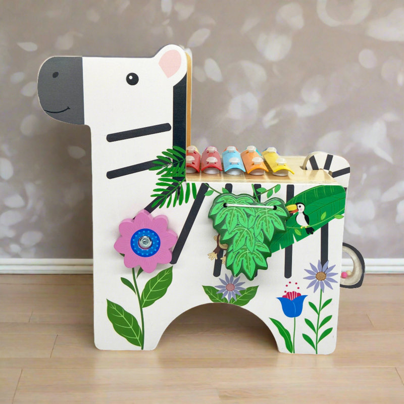 Teamson Kids Preschool Zebra Wooden Activity Center With Xylophone Play Carts & Stands