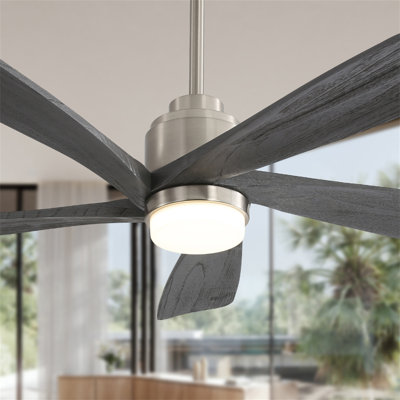 52 Inch Ceiling Fan With Dimmable LED Light 5 Solid Wood Blades Smart Remote Control Reversible DC Motor Ceiling Fan