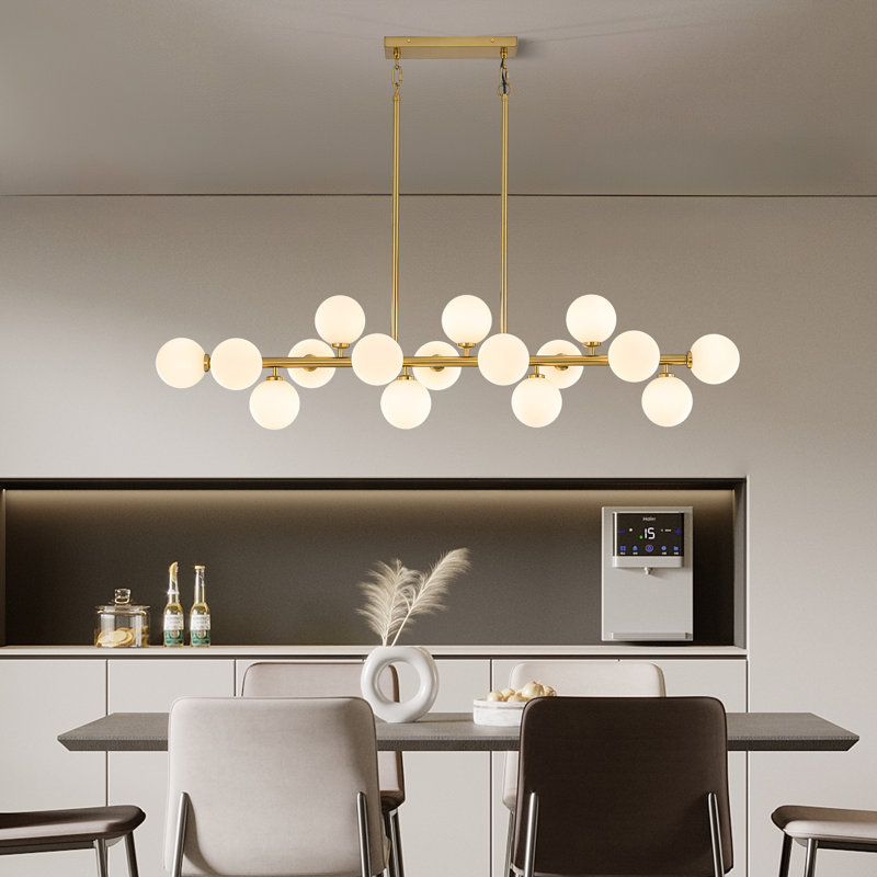 16-Light Dimmable Bubble Glass Sputnik Modern Linear Chandelier, 83.5" H x 56" W x 13" D, Gold, 16