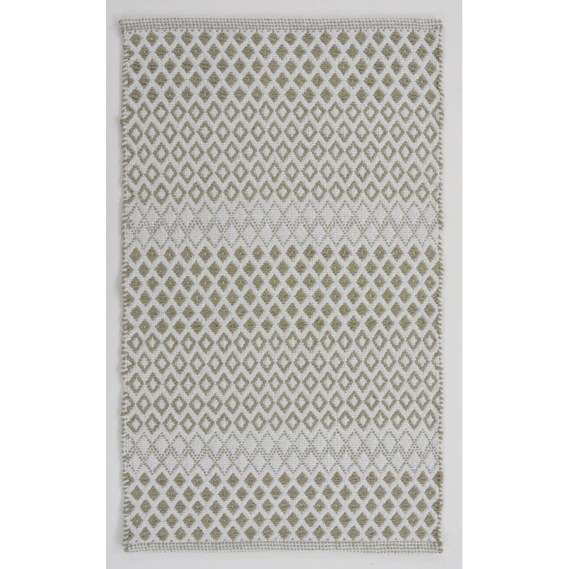 Tapis beige en coton tissé à la main à motif géométrique, Rectangle 1 pi 9 po x 2 pi 10 po