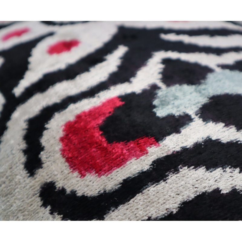 Velvet Geometric Lumbar Pillow Cover & Insert, Black/White/Red Geometric 2