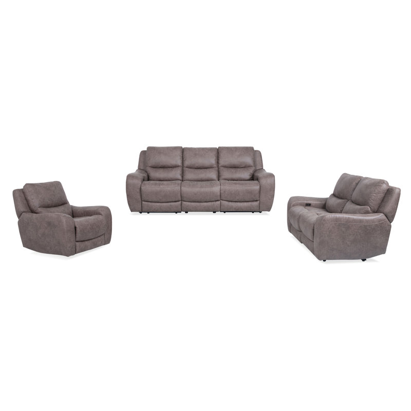 Ensemble de canapé inclinable électrique 3 pièces Partida, Brun