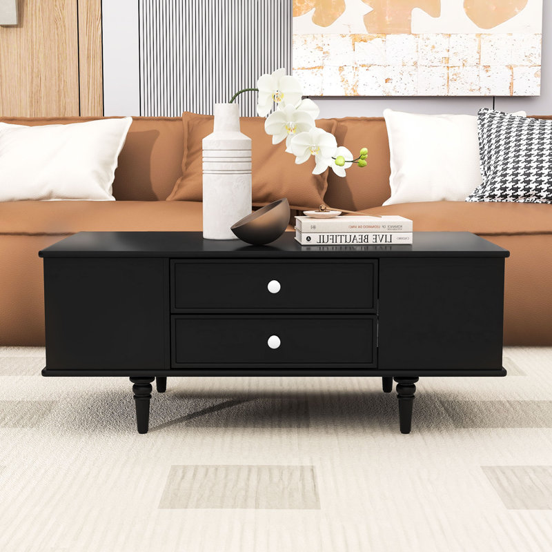 Table basse moderne avec tiroirs, tablettes cachées, Noir