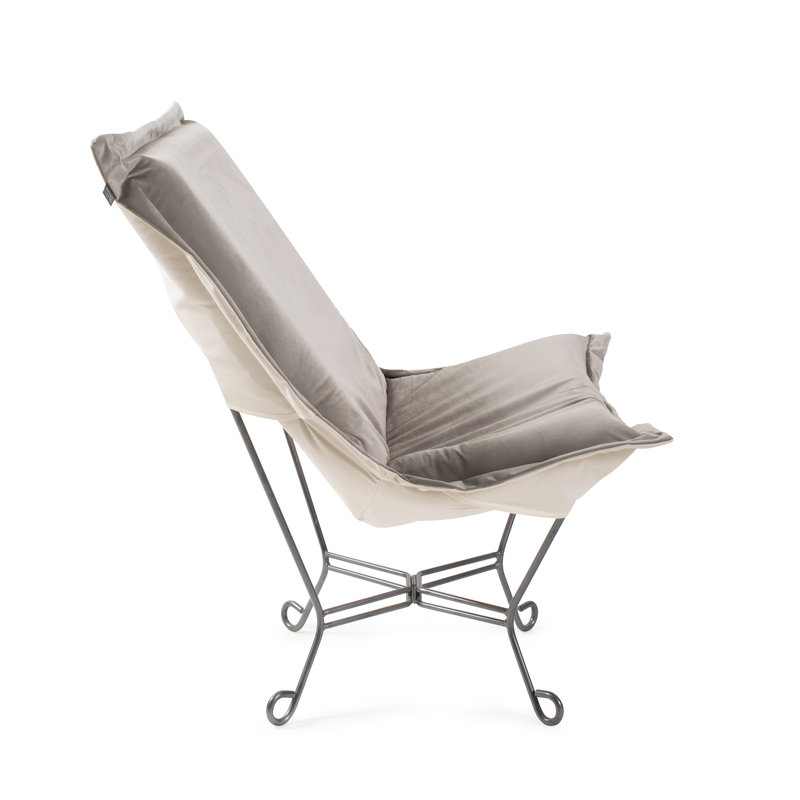 Chaise gonflable Scroll Puff Chaise Bella Ash avec cadre en titane, Tissu gris velouté