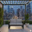 Causeuse de terrasse 52 po toutes saisons en métal avec coussins gris clair épais et structure noire