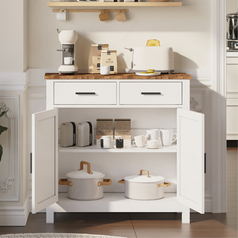Nakitta Kitchen Storage Cabinet, Modern Farmhouse Buffet Cabinet with Storage, Coffee Bar with 2 Drawers and 2 Doors, Floor Sideboard Buffet for Living Room, Dining Room, Bathroom