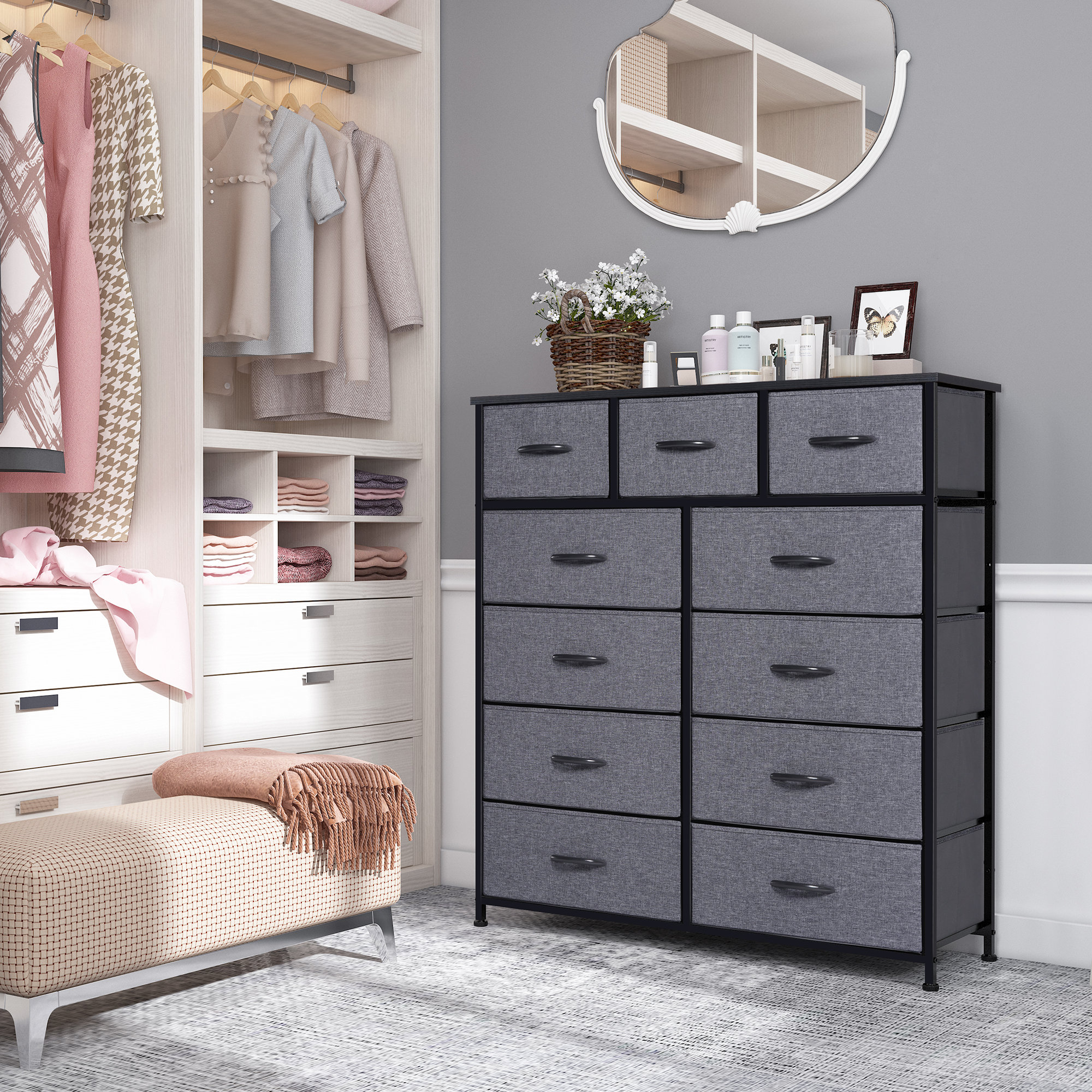 Conanso Dresser for Bedroom with 8 Drawers, Storage Tower with Fabric Bins, Black The Twillery Co.