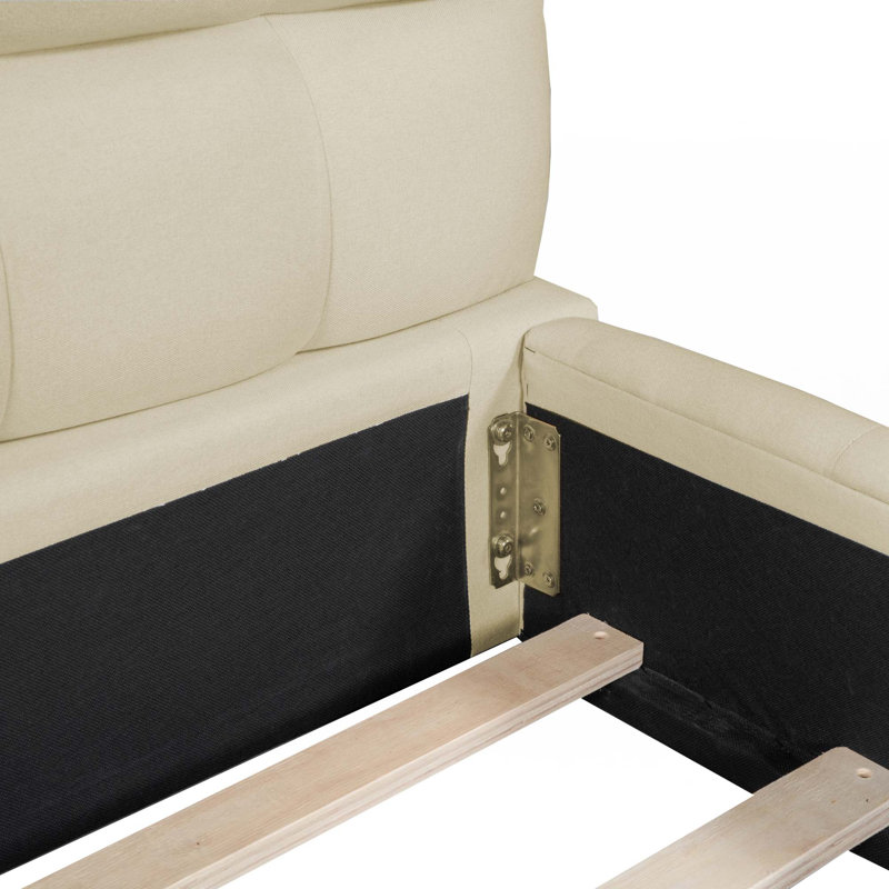 Grand lit plateforme tapissier avec tissu épais, Beige