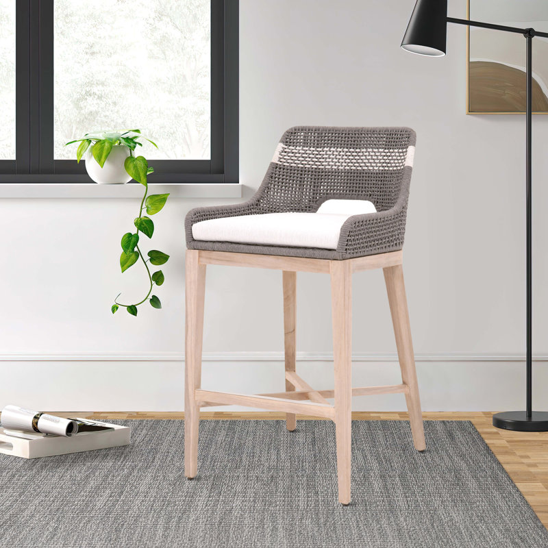 Upholstered Counter Stool, Bar Stool (31” Seat Height), Dark Gray/White