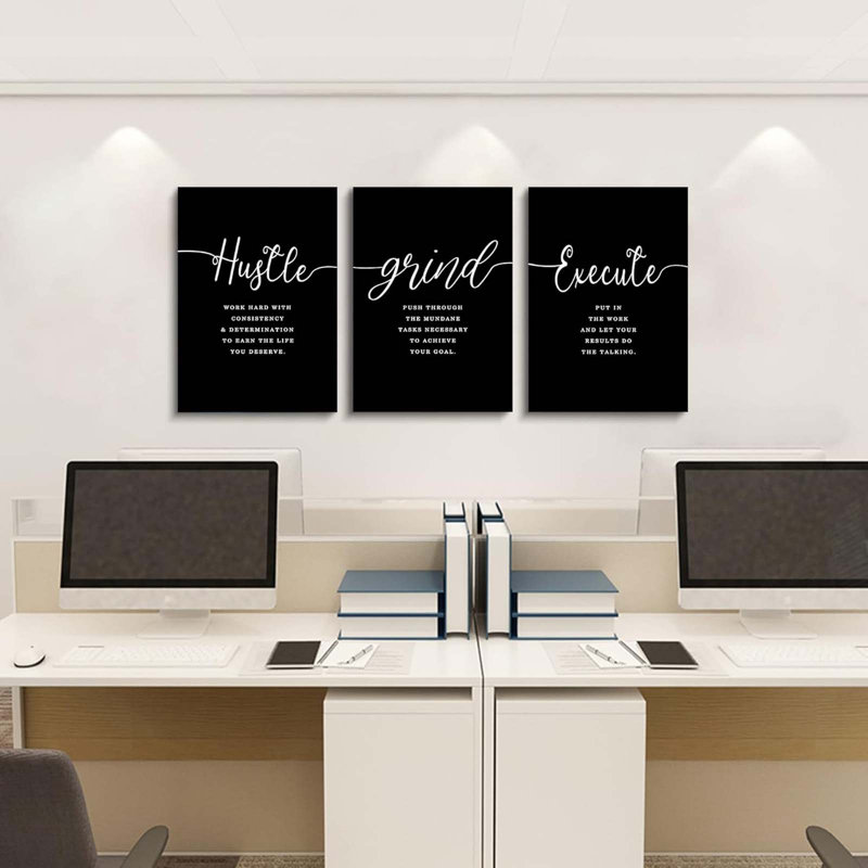 3 Piece Wrapped Canvas Print, Black