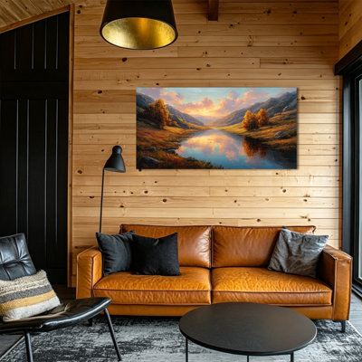 Automne, art mural sur toile paysage d'automne - Œuvres de montagnes sereines, image de nature rustique pour le salon, la chambre à coucher, décoration murale de ferme, toile tendue avec cadre en bois de pin, 20 po x 40 po