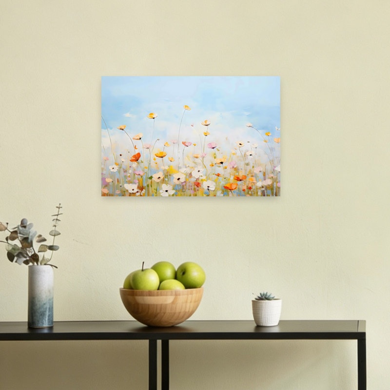 Fleurs sauvages délicates colorées, paysage contemporain élégant, art mural