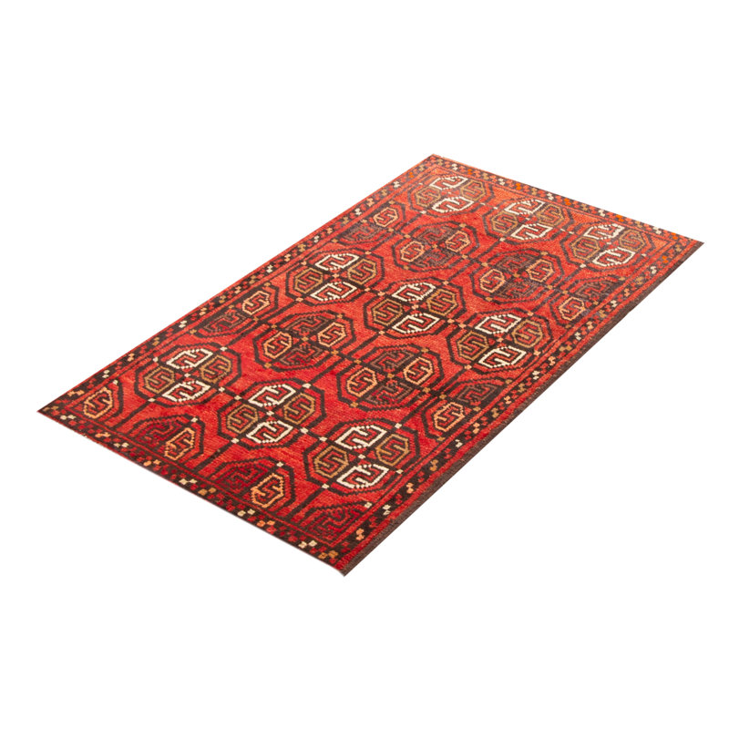 Tapis rouge noué à la main unique 3 pi 3 po x 5 pi 5 po