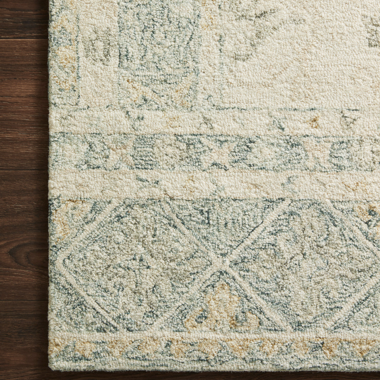 Aden Ivory Hand-Hooked Wool Oriental Rug, Rectangle 3'6" x 5'6"