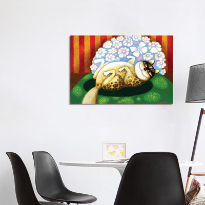 Cat With Flowers - Wrapped Canvas Painting