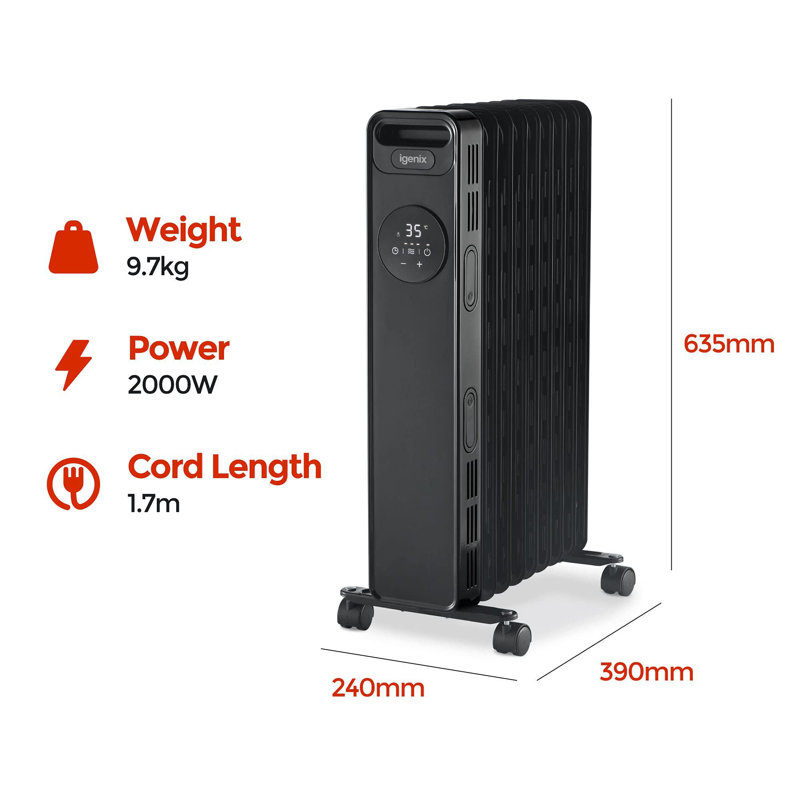 Igenix 2000W Digital Oil filled Radiator, Black