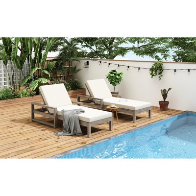 Chaise longue de jardin Deck Pool, 2 pièces, gris Bois, réglable. Structure en bois pour pelouse