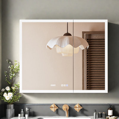 Armoires à pharmacie éclairées, miroir en aluminium 42 x 30, rangement de salle de bain moderne