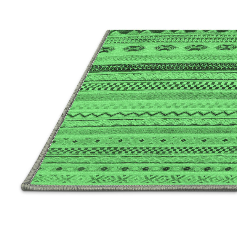 Tapis lavables à la machine à motif abstrait vert émeraude 2259, Rectangle 7 pi x 9 pi