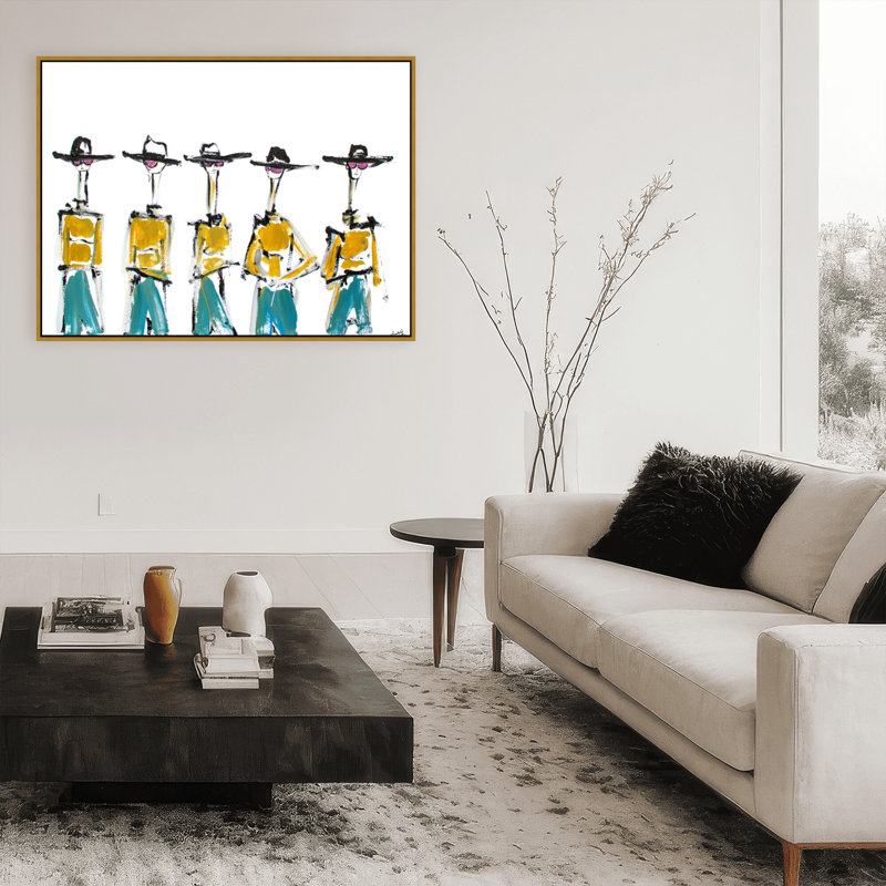 Hats And Slacks Print by Chauncey Jacks, 12" H x 16" W x 2.375" D, Framed Canvas, Gold