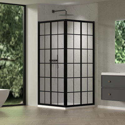 Sliding shower door, with 1/4" tempered clear with black lines glass, 34.625 in. x 72 in.  Frame Sliding Corner Shower Enclosure