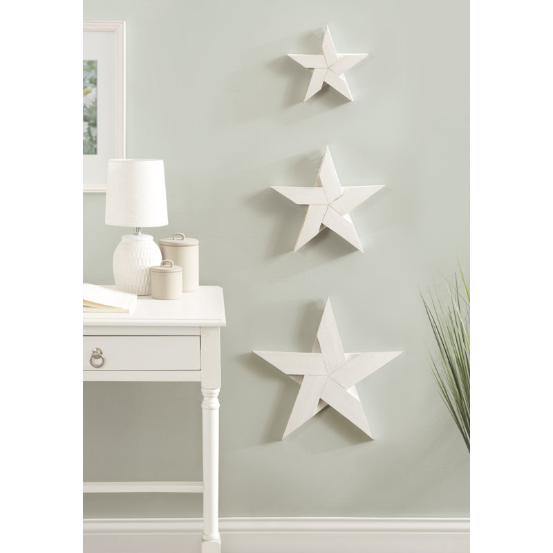 Decorative Three-Piece Wooden Stars, White