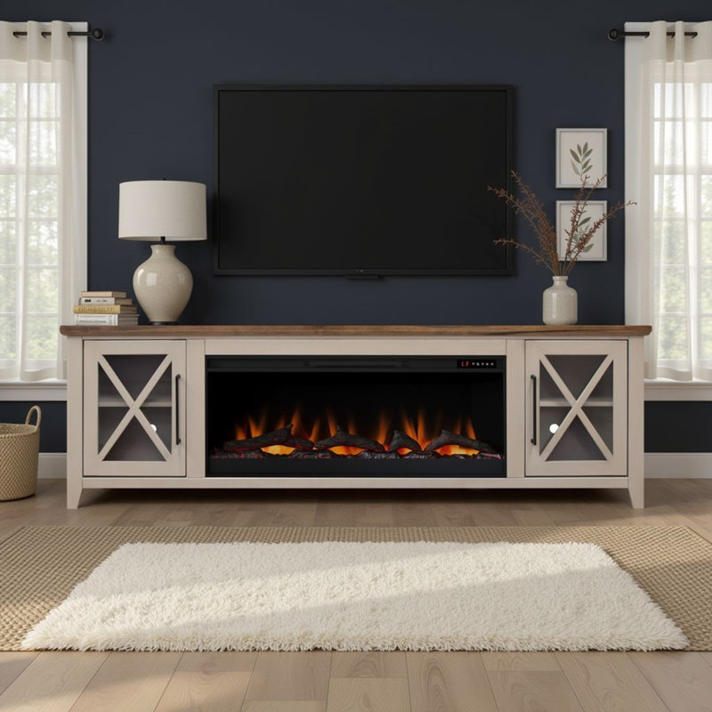 Meuble télé Ithaca de 83 po pour téléviseur de 95 po ou moins, assemblage minimal requis, finition grès et bourbon, Beige