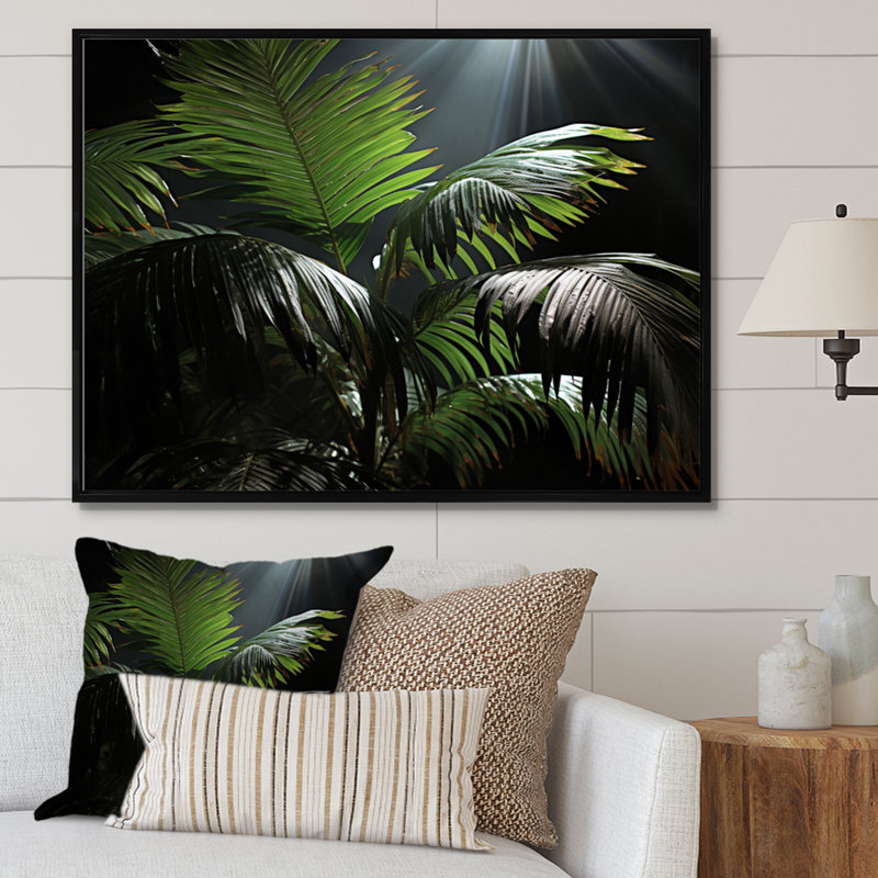 «Palm Trees Palm III», reproduction sur toile, Cadre flottant noir, H 12 po x l 20 po x P 1 po