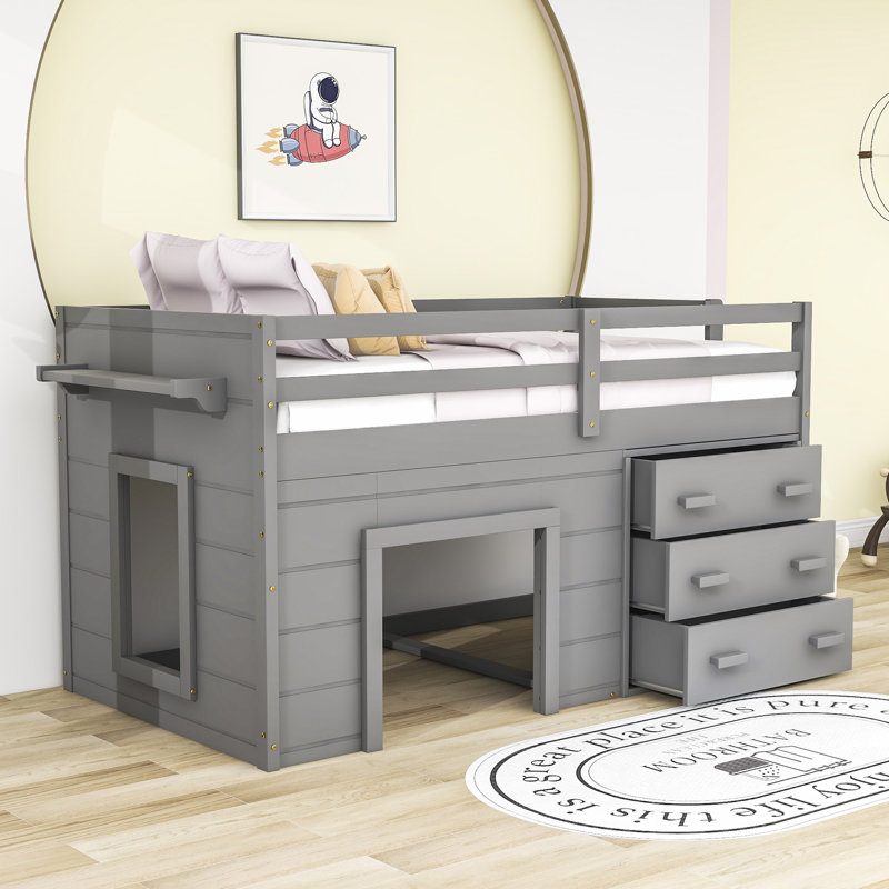 Gigel Kids Twin Loft Bed with Drawers, Gray
