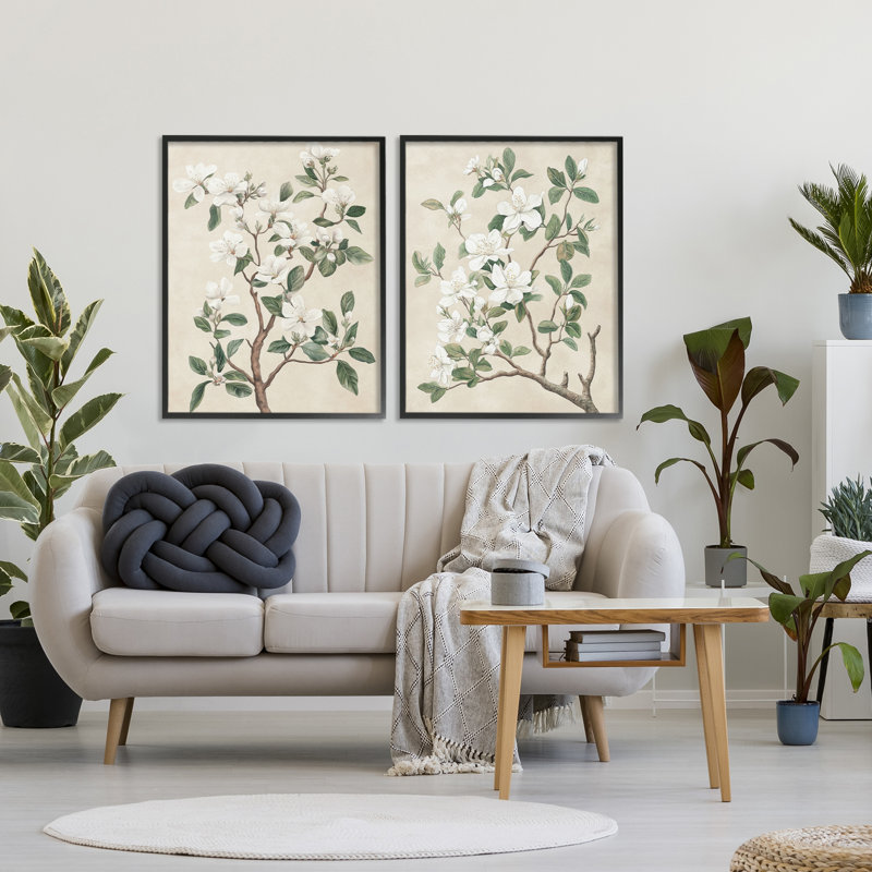 Ensemble de 2 giclées encadrées Vintage White Floral Blossomed Trees, par Petal Prints Design, H 30 po x l 24 po