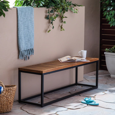Banc moderne pour terrasse, espace sérénité - Bois et fer forgé, fabrication artisanale, noir, finition chic et élégante, design raffiné