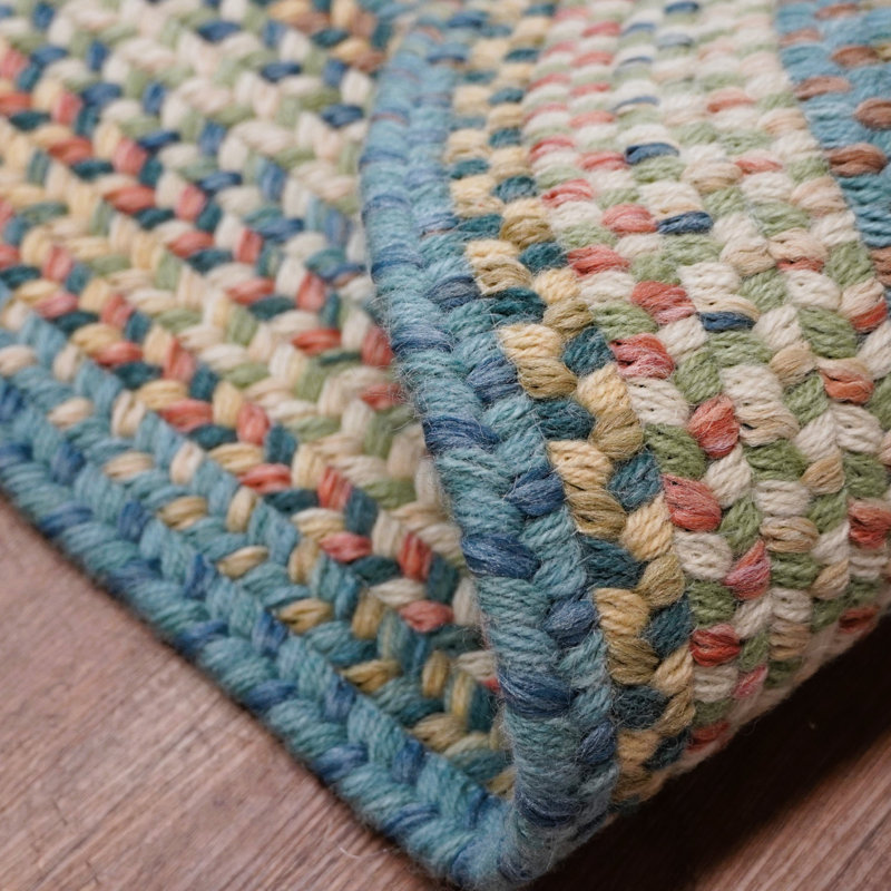Seafoam Blue Wool Blend Braided Oval Area Rug