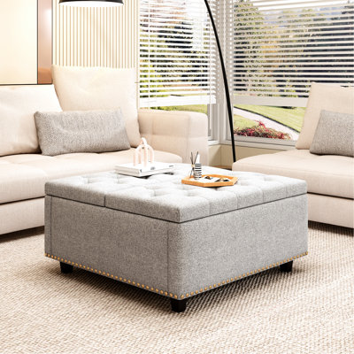 Banc gris Mid-Century avec rangement, tête de clou, assise confortable, pièce maîtresse de décoration de bureau